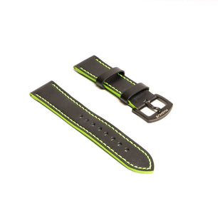 Black & Green Leather Race Strap - Magnus Watch